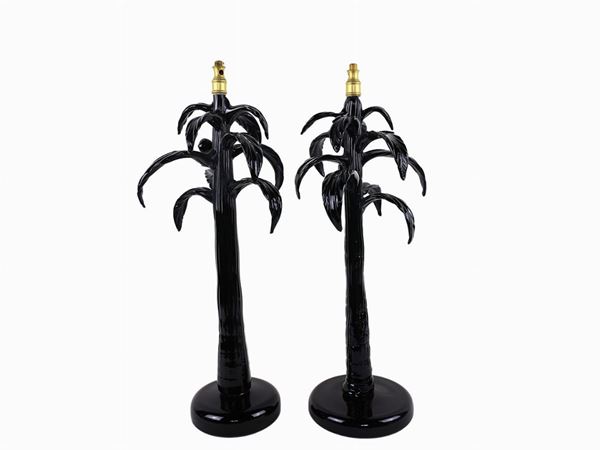 Pair of palm-shaped black opal lamp bases