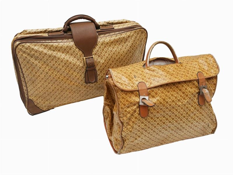 Due Valigie in Tela Beige Monogram, Gherardini