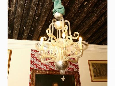 Lampadario a Sei Luci Veronese per Seguso in Vetro Soffiato Incolore