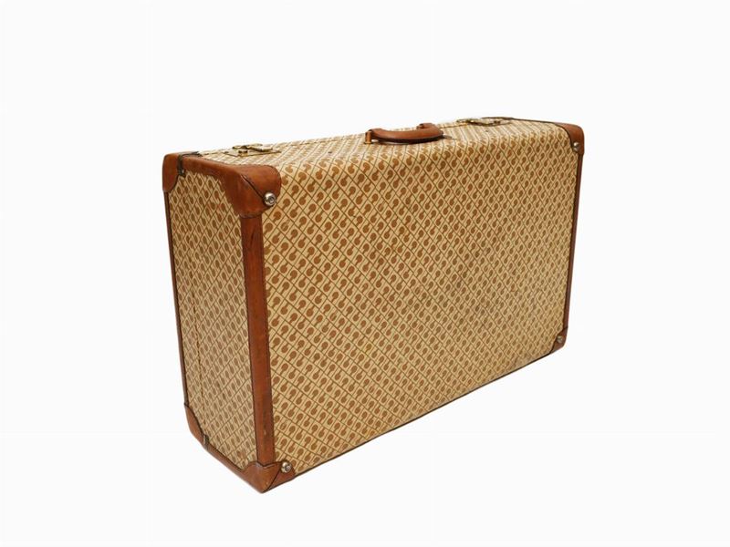 Valigia Rigida in Tela Beige Monogram, Gherardini