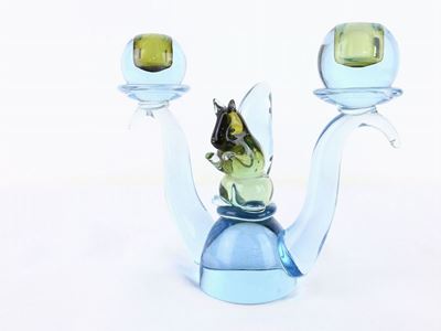 Candeliere Cenedese in Vetro Sommerso Celeste e Verde Olio