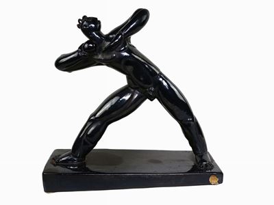 Figura in Terracotta Smaltata a Lustro Ad Imitazione del Bronzo, Ceramiche Baldelli, Anni Quarant...