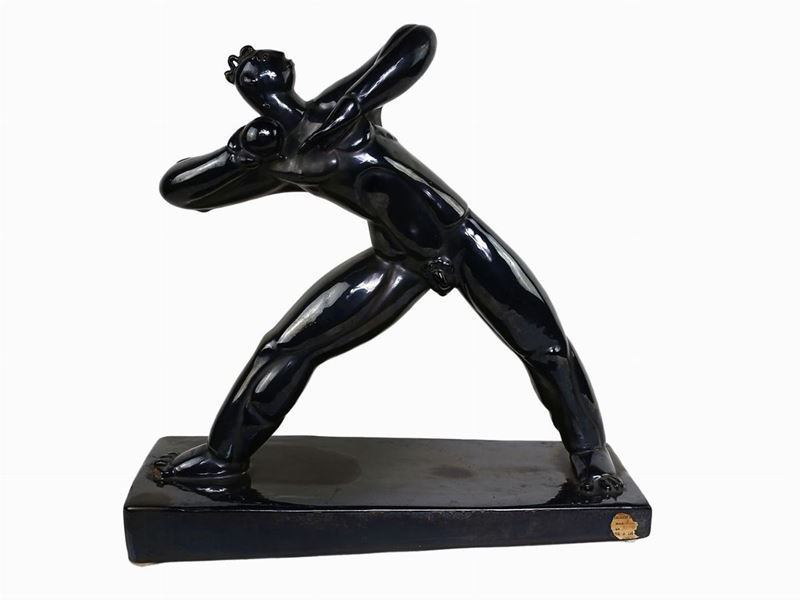 Figura in Terracotta Smaltata a Lustro Ad Imitazione del Bronzo, Ceramiche Baldelli, Anni Quarant...