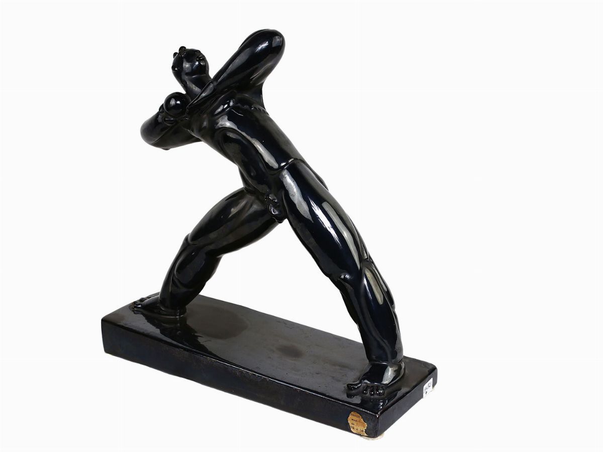 Figura in Terracotta Smaltata a Lustro Ad Imitazione del Bronzo, Ceramiche Baldelli, Anni Quarant...