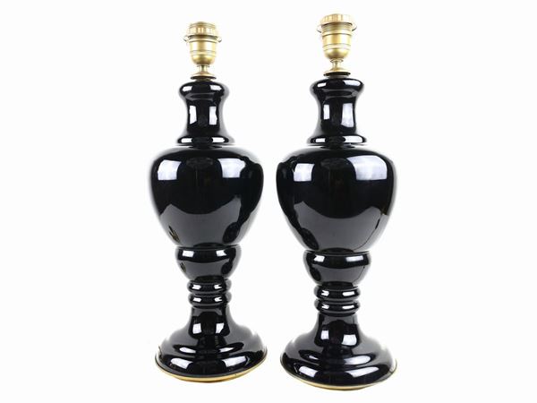 Pair of panther black glass lamp bases