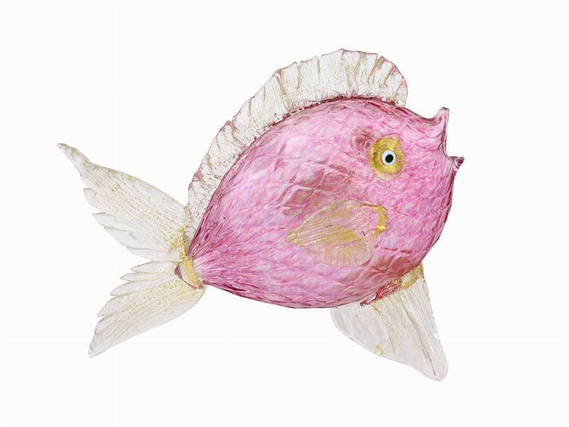 Pesce in Vetro Soffiato Rosa, Attribuibile Barovier