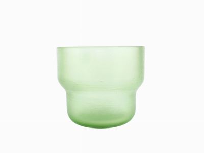 Vasetto in Vetro Verde con Superficie Incisa alla Mola