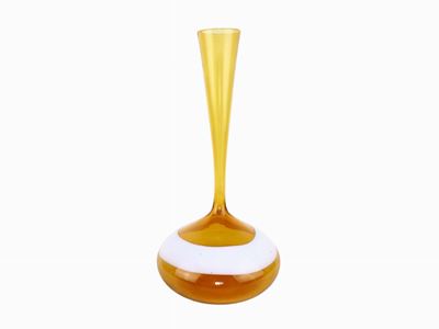 Vaso in Vetro Giallo Ocra con Grande Banda in Vetro Lattimo