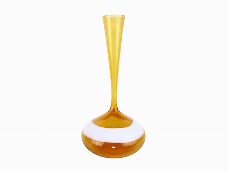 Vaso in Vetro Giallo Ocra con Grande Banda in Vetro Lattimo