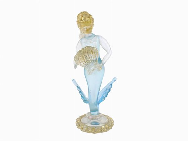 Blue glass mermaid figure