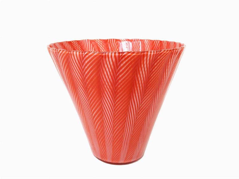 Vaso Cenedese in Vetro Soffiato a Canne Rosse
