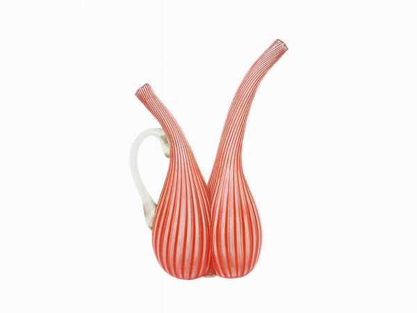 Cenedese oil bottle in red cane blown glass