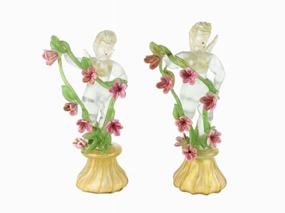 Coppia di Putti, Cenedese in Cristallo Iridato