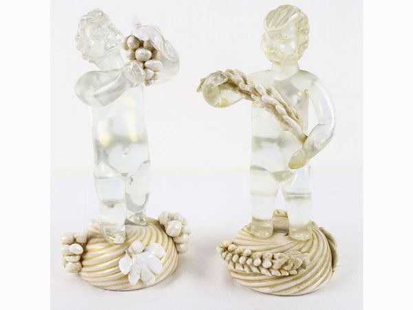 Pair of seasons Autumn and Summer Cenedese & C. in iridescent glass