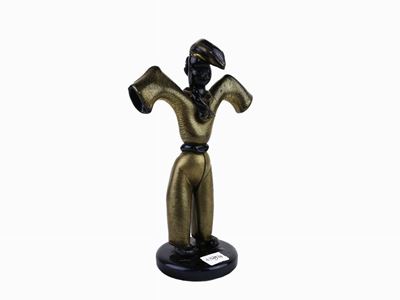 Figura di Maschera Carnevalesca in Vetro Nero e Avventurina