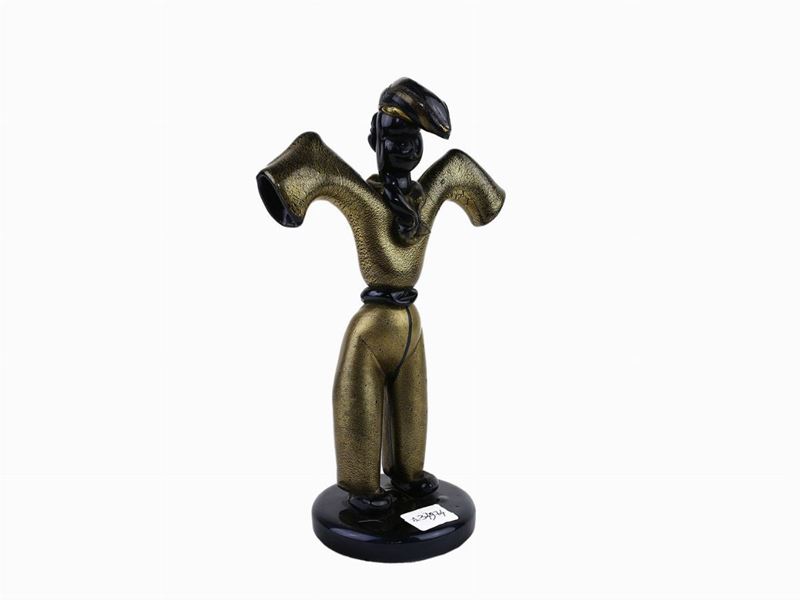 Figura di Maschera Carnevalesca in Vetro Nero e Avventurina