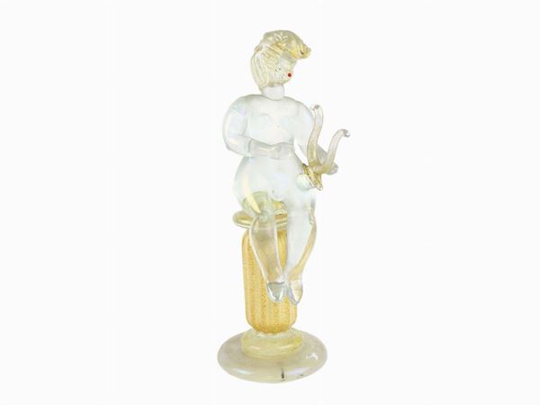Putto figure Cenedese & C. with lyre in iridescent crystal  (Murano, 1950)  - Auction The Muccia Breda Collection in Villa Donà -  Borbiago of Mira (Venice) - Maison Bibelot - Casa d'Aste Firenze - Milano
