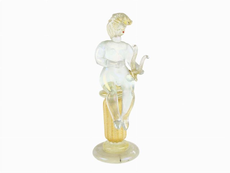 Figura di Putto con Lira Cenedese & C. in Cristallo Iridato
