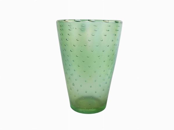 Iridescent green glass vase  (Murano, second half of the 20th century)  - Auction The Muccia Breda Collection in Villa Donà -  Borbiago of Mira (Venice) - Maison Bibelot - Casa d'Aste Firenze - Milano