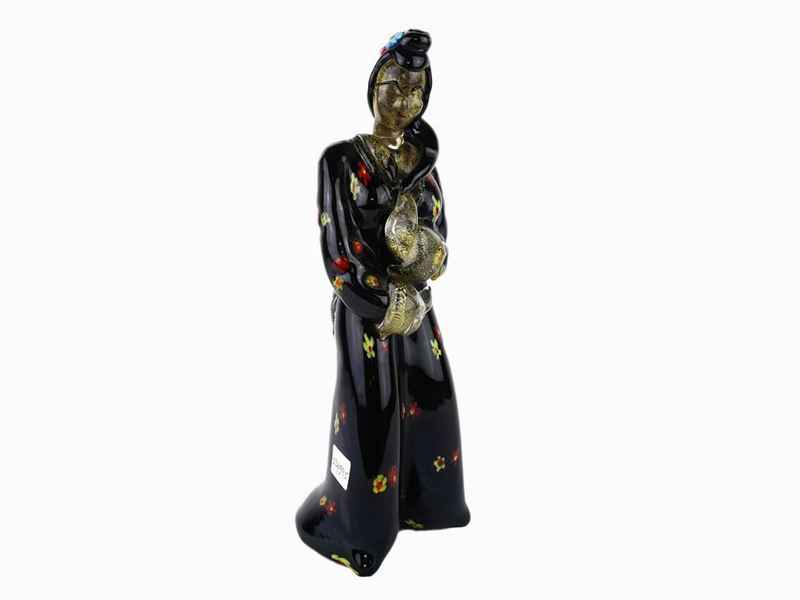 Figura di Geisha, Cenedese & C, in Cristallo Spruzzato D'oro