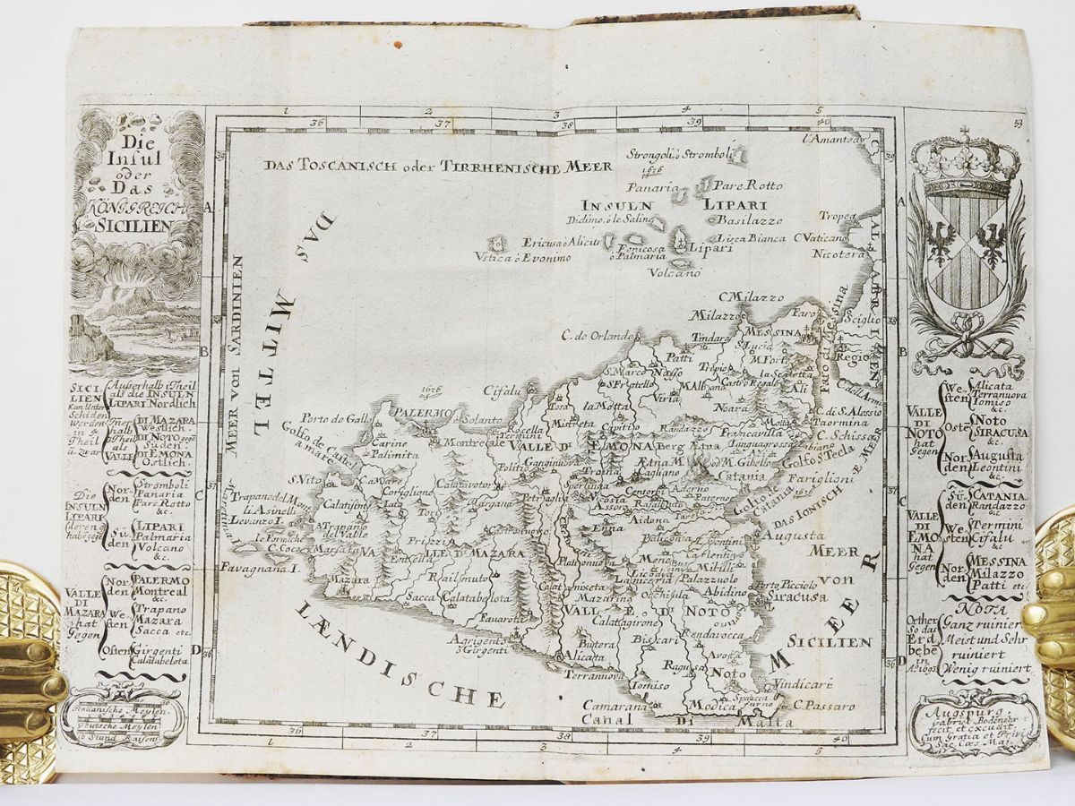 Gabriel Bodenehr - Land-carte Und Abriss D. Fürnehmsten Stätt Und Festungen Des Königreichs Sicil...