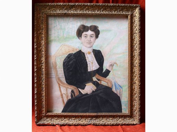 Ritratto di dama 1910  (inizio del XX secolo)  - Asta Stile toscano: curiosità da una residenza di campagna - Maison Bibelot - Casa d'Aste Firenze - Milano