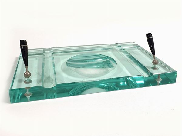 A pencil holder in aquamarine green cut crystal.  (Italy, 1950)  - Auction Furniture and Paintings from a villa in Fiesole (FI) - Maison Bibelot - Casa d'Aste Firenze - Milano
