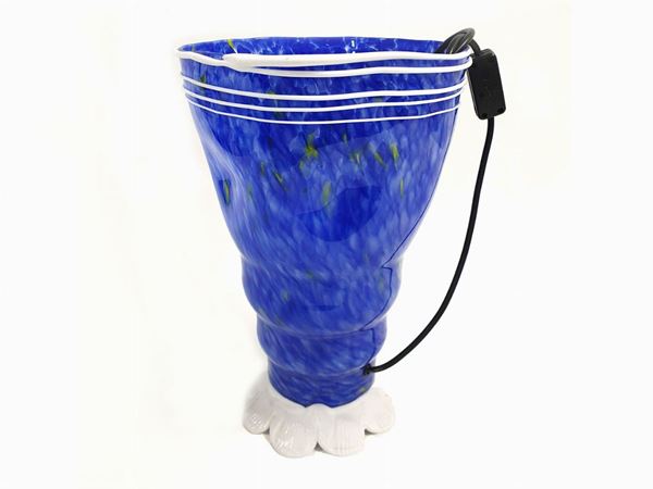 A Goto Barovier e Toso lamp in blue glass with coloured spots  and milky threads