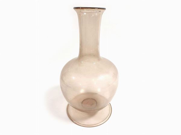 Glass vase V. Zecchin smoky colour, large circular foot with central bulb and high neck.