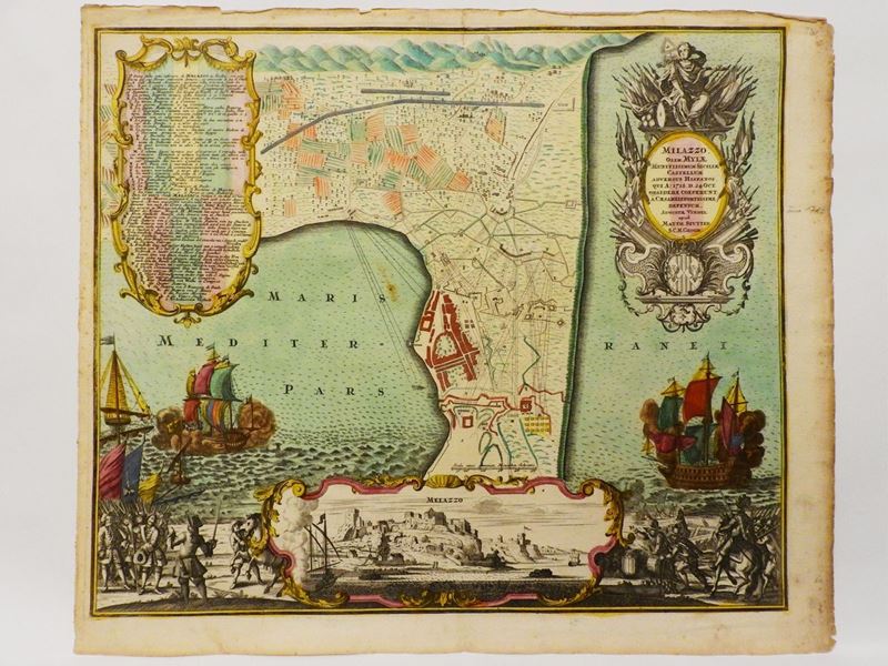Georg Mätthaus Seutter - Milazzo Olim Milae, Munitissimum Siciliae Castellum Adversus Hispano