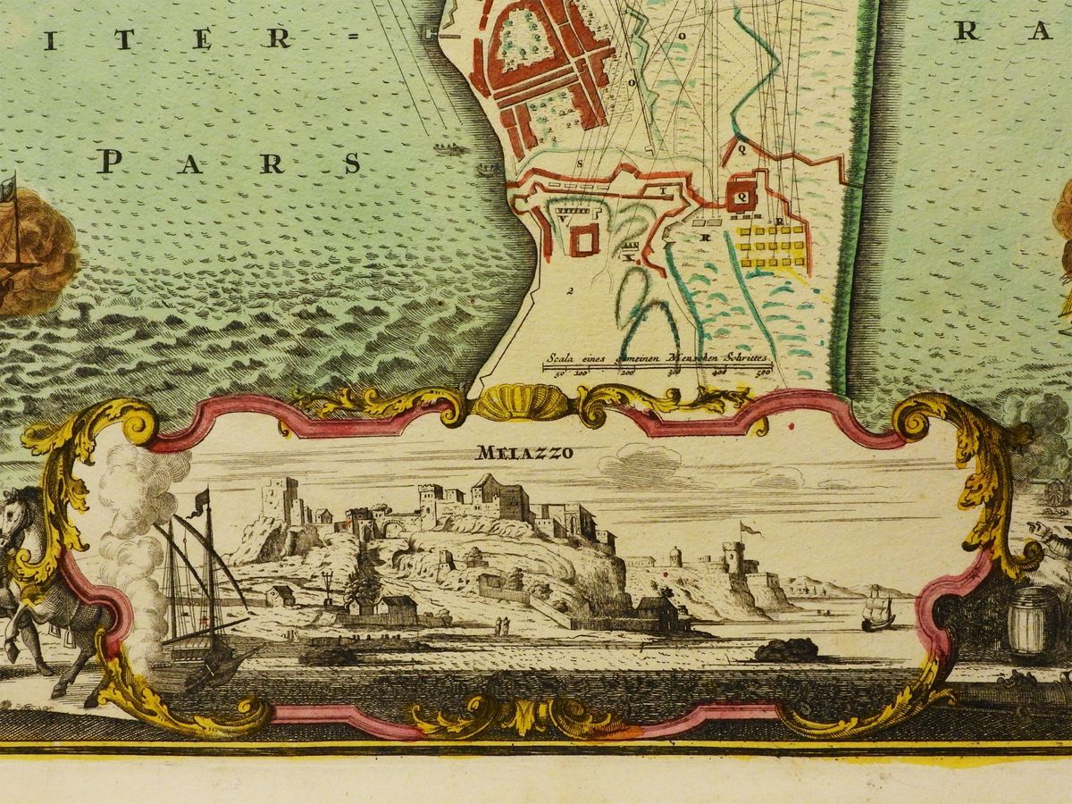 Georg Mätthaus Seutter - Milazzo Olim Milae, Munitissimum Siciliae Castellum Adversus Hispano