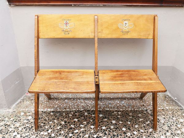 Double folding seat in oak and other woods, Oxford Tennis Club