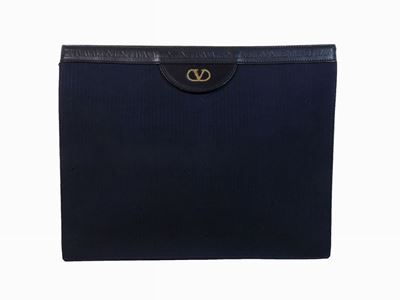 Borsa a Mano in Pelle e Tessuto Blu, Valentino