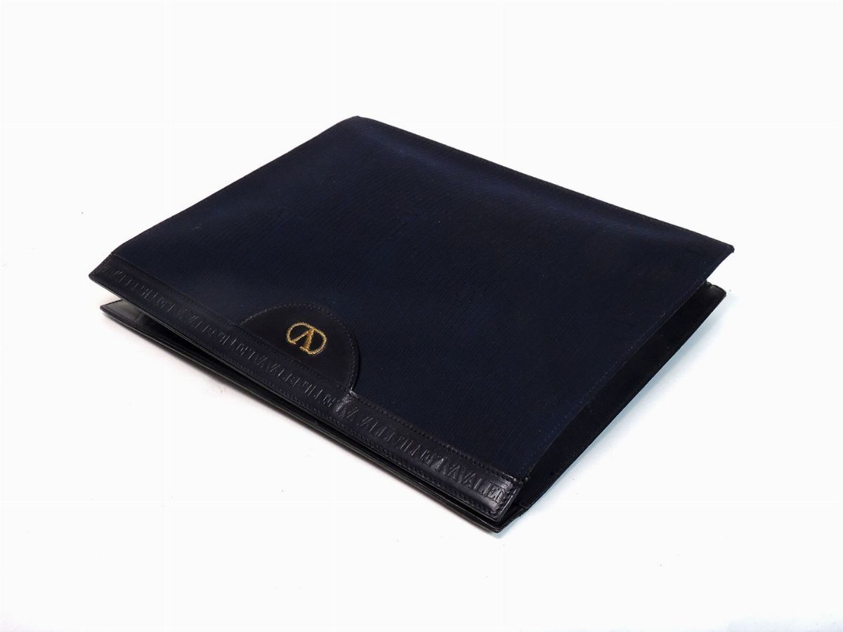 Borsa a Mano in Pelle e Tessuto Blu, Valentino