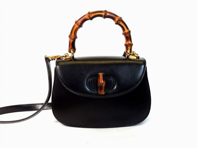 Borsa Mini Bamboo in Pelle Nera, Gucci