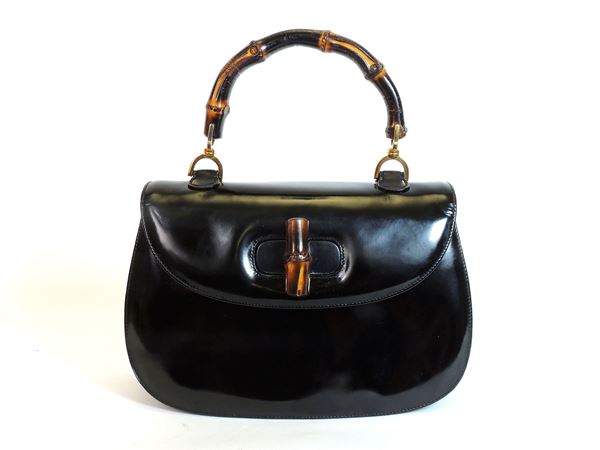 Black shiny leather Bamboo bag, Gucci