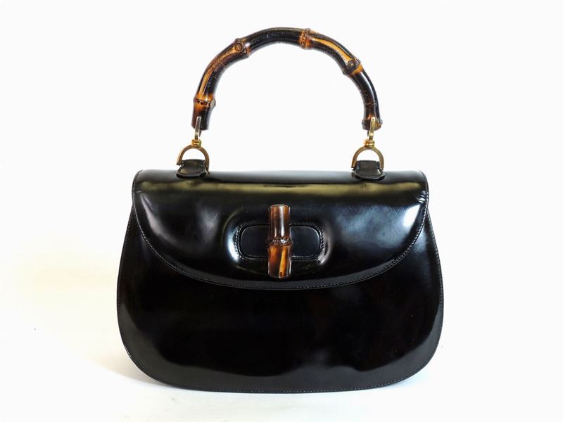 Borsa Bamboo in Pelle Lucida Nera, Gucci