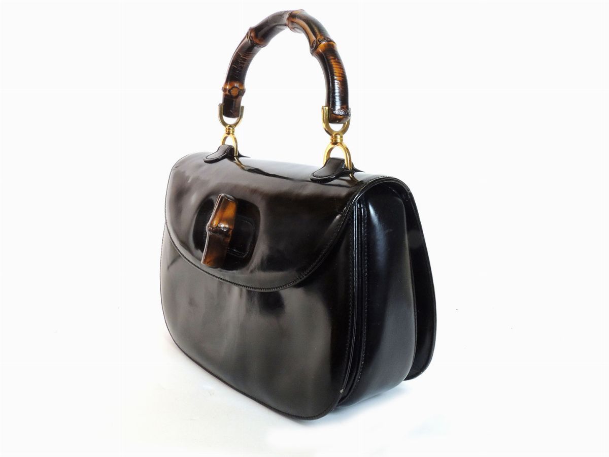 Borsa Bamboo in Pelle Lucida Nera, Gucci