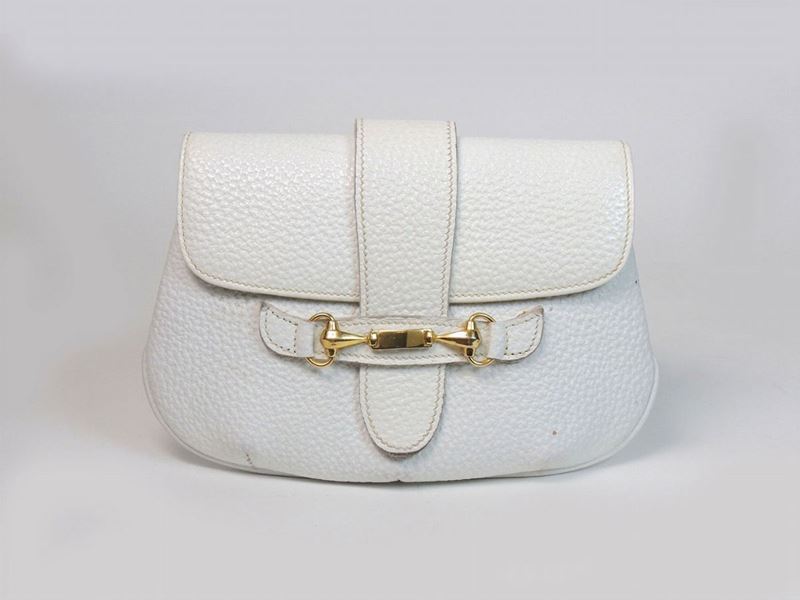 Pochette in Pelle Martellata Bianca, Gucci