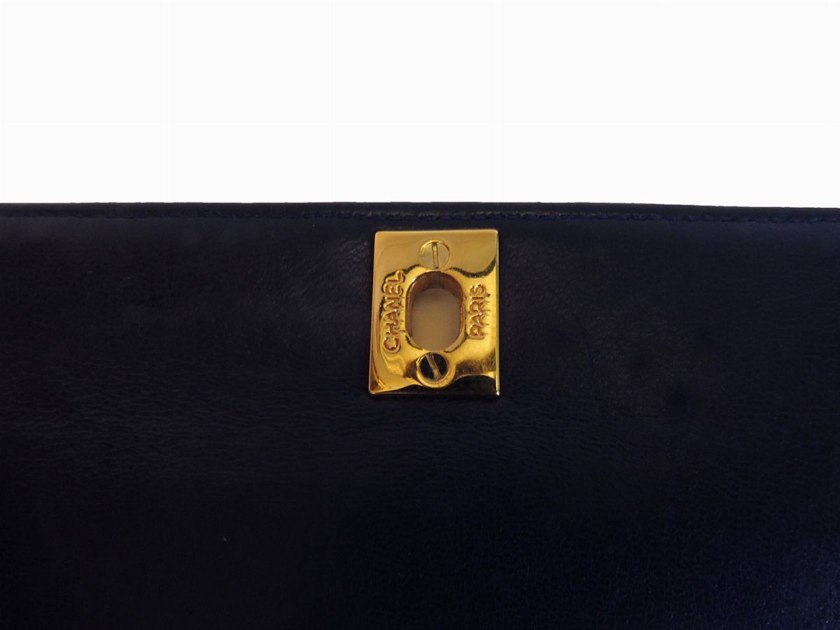 Borsa "timeless" a Spalla in Pelle Blu a Righe Verticali, Chanel