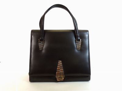 Borsa a Mano in Pelle Marrone, Fontana Modelli