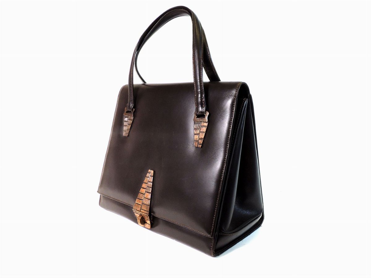 Borsa a Mano in Pelle Marrone, Fontana Modelli