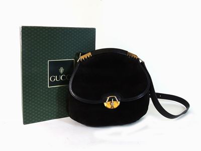 Borsa a Tracolla in Camoscio e Pelle Nera, Gucci