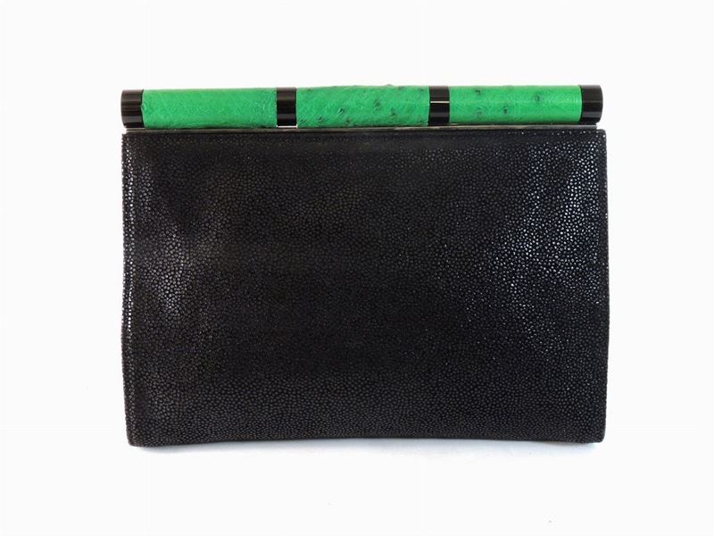 Borsa a Mano in Camoscio Nero e Struzzo, Krizia