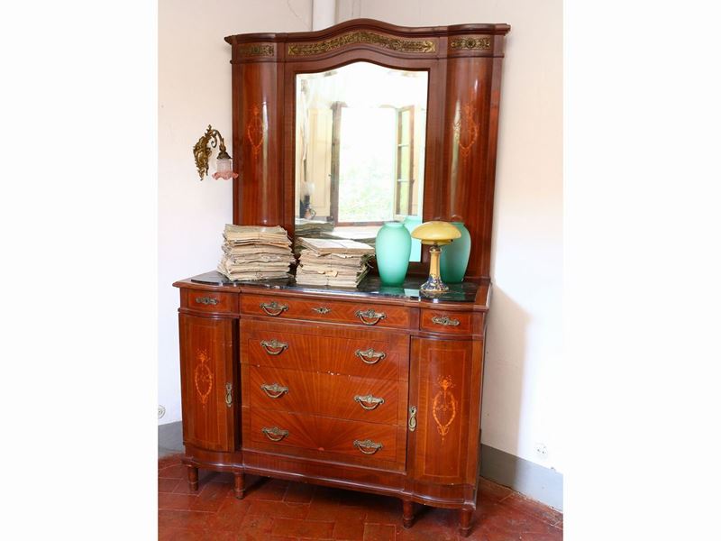 Cassettone con Specchiera Impiallacciato in Satinwood