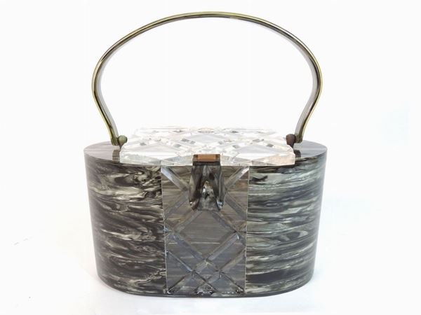 Grey marbleized lucite box handbag