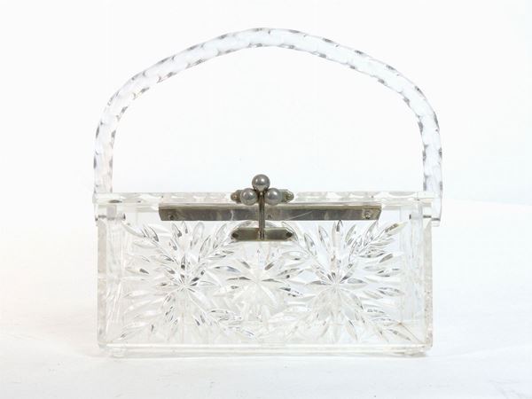 Engraved trasparent lucite box handbag