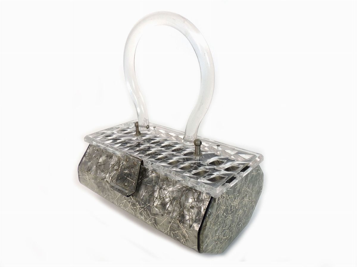 Borsa a Mano in Lucite Grigia Marmorizzata, Gilli Original New York