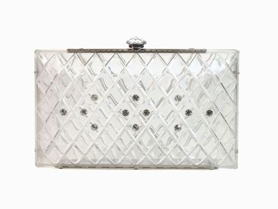 Clutch in Lucite Trasparente Incisa e Strass
