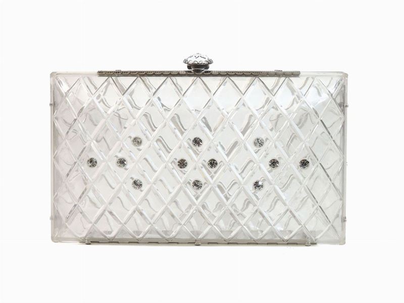 Clutch in Lucite Trasparente Incisa e Strass